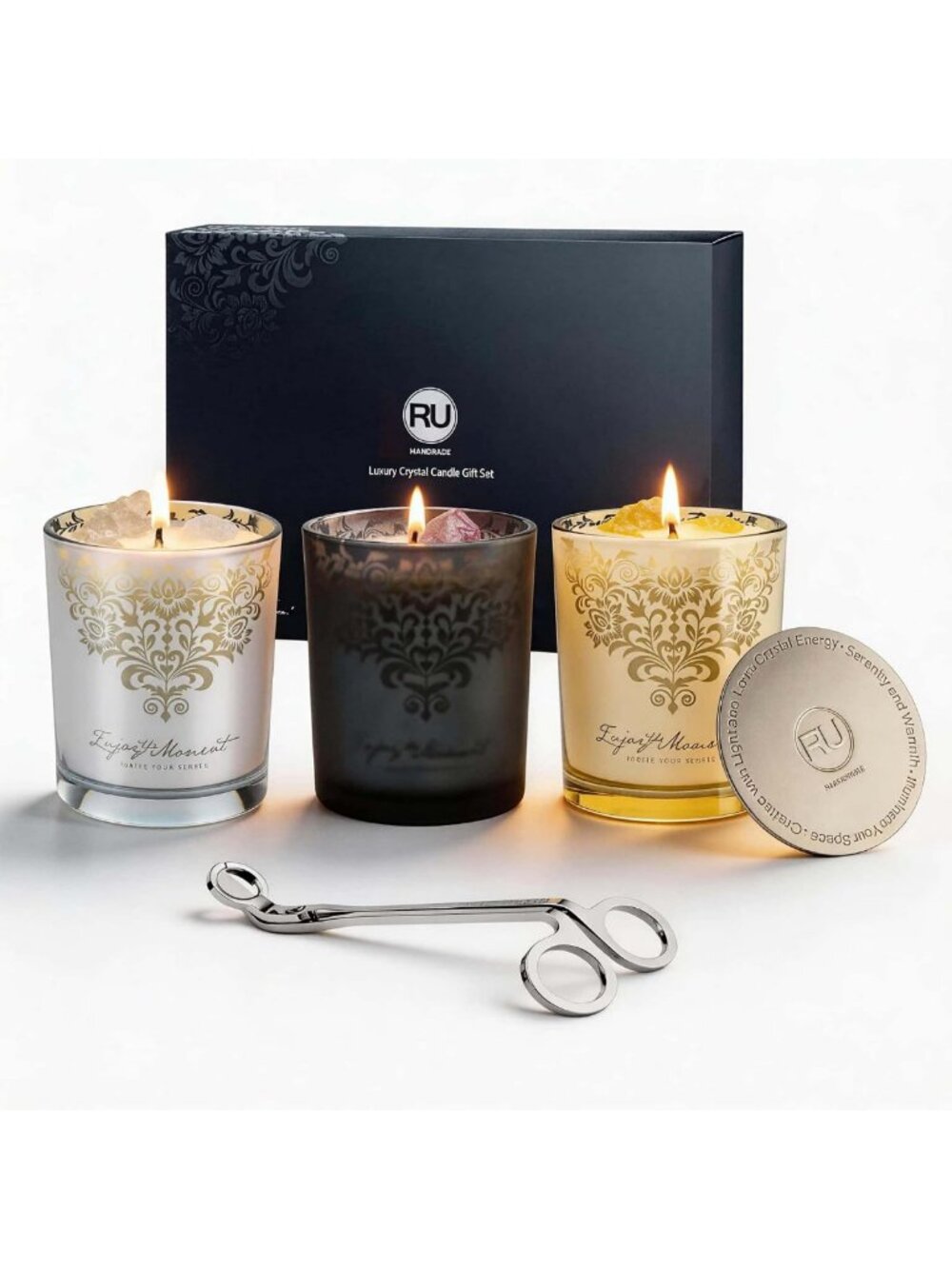 Elegant 3-Piece Luxury Candle Gift Set with Trimmer & Snuffer - Perfect for